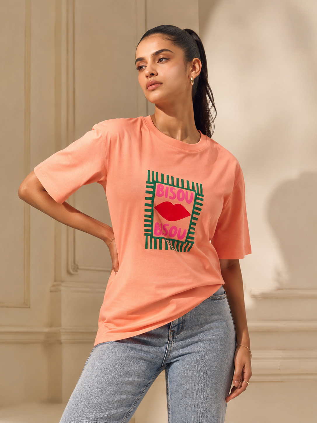 Bisou Oversized T-shirt - Peach