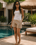High Waist Linen Shorts - Beige