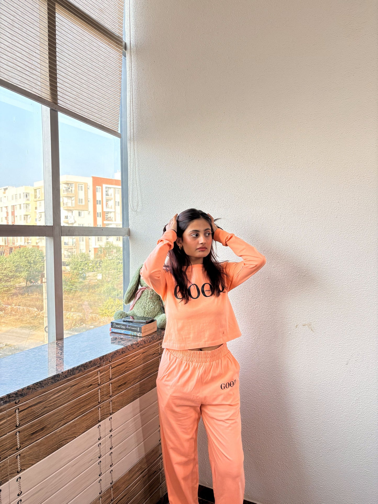 Good Vibes Full Sleeves T-shirt - Peach