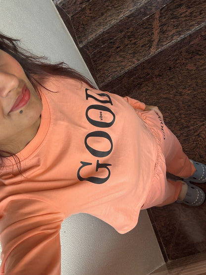 Good Vibes Full Sleeves T-shirt - Peach
