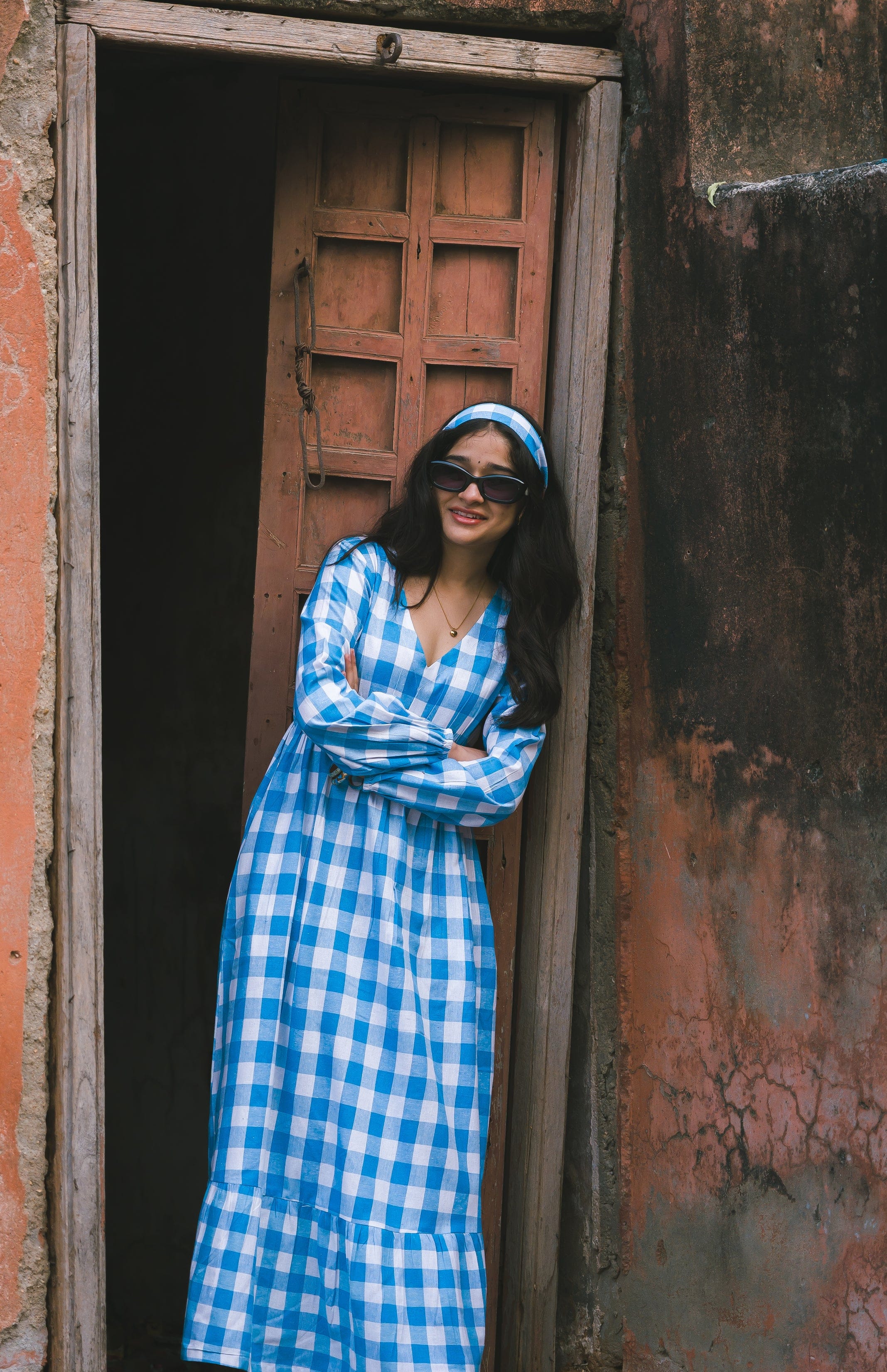 Gingham Full Dress - Blue