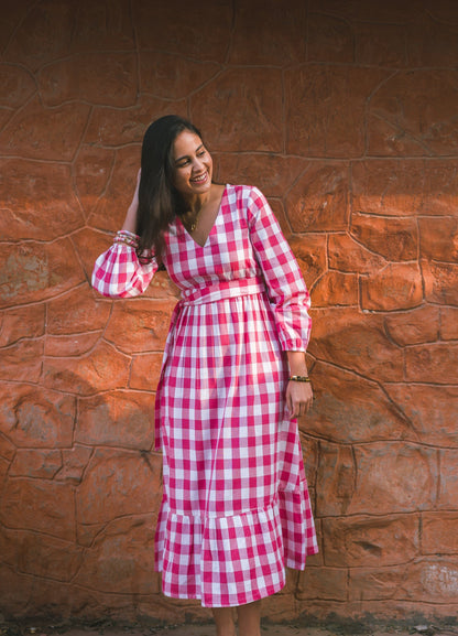 Gingham Full Dress - Pink
