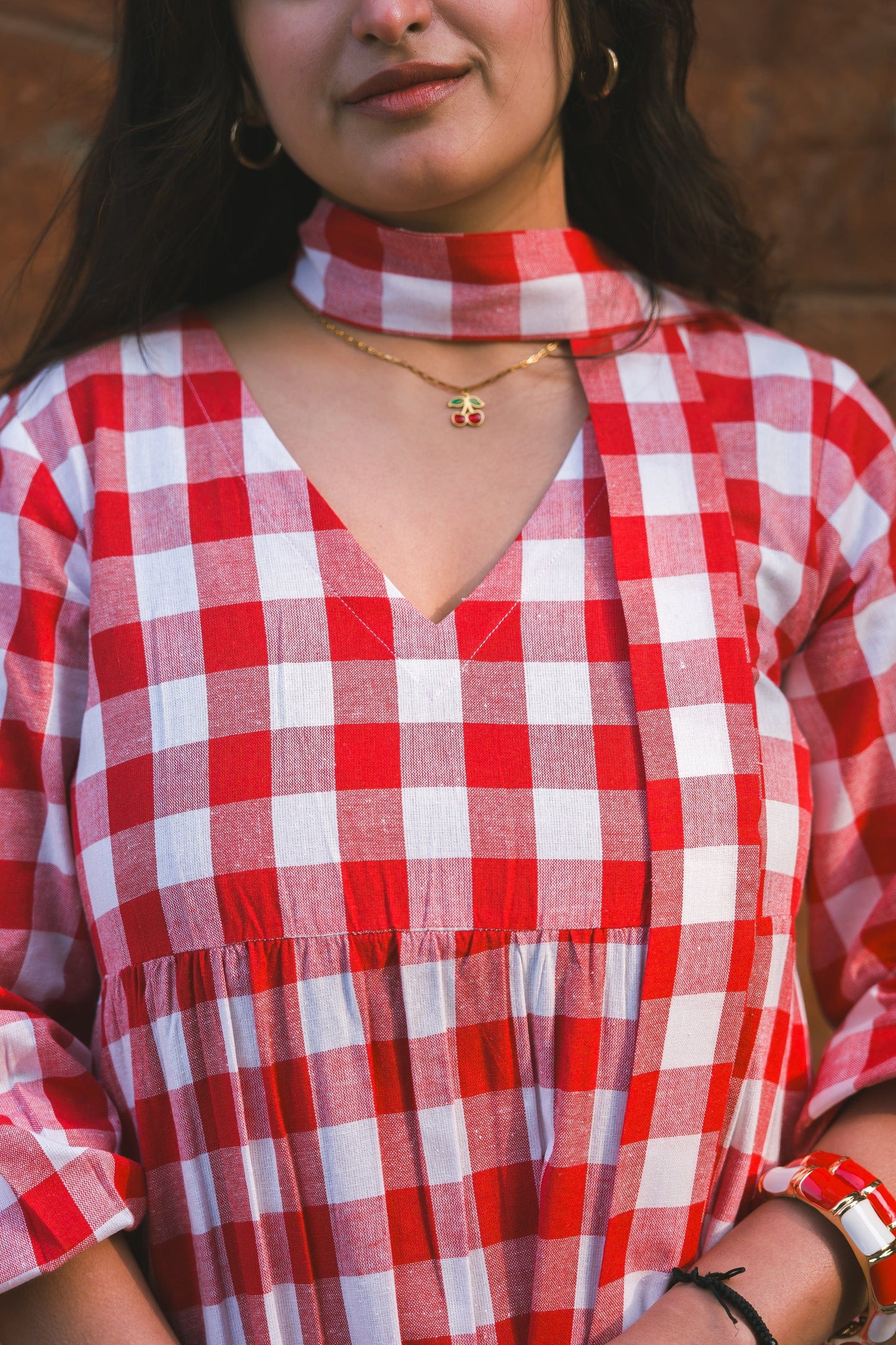 Gingham Full Dress - Red
