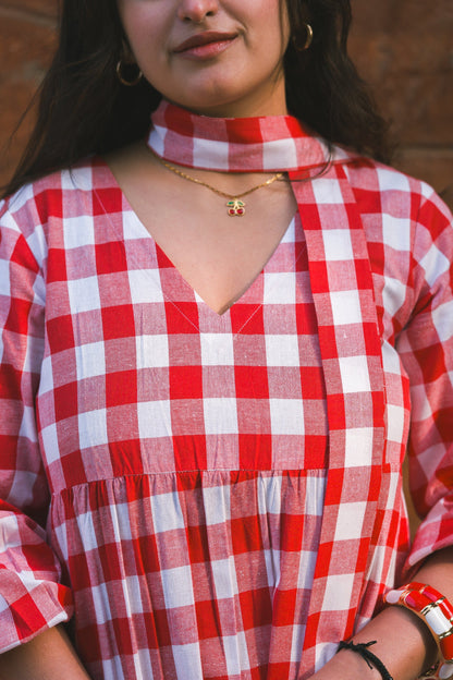 Gingham Full Dress - Red