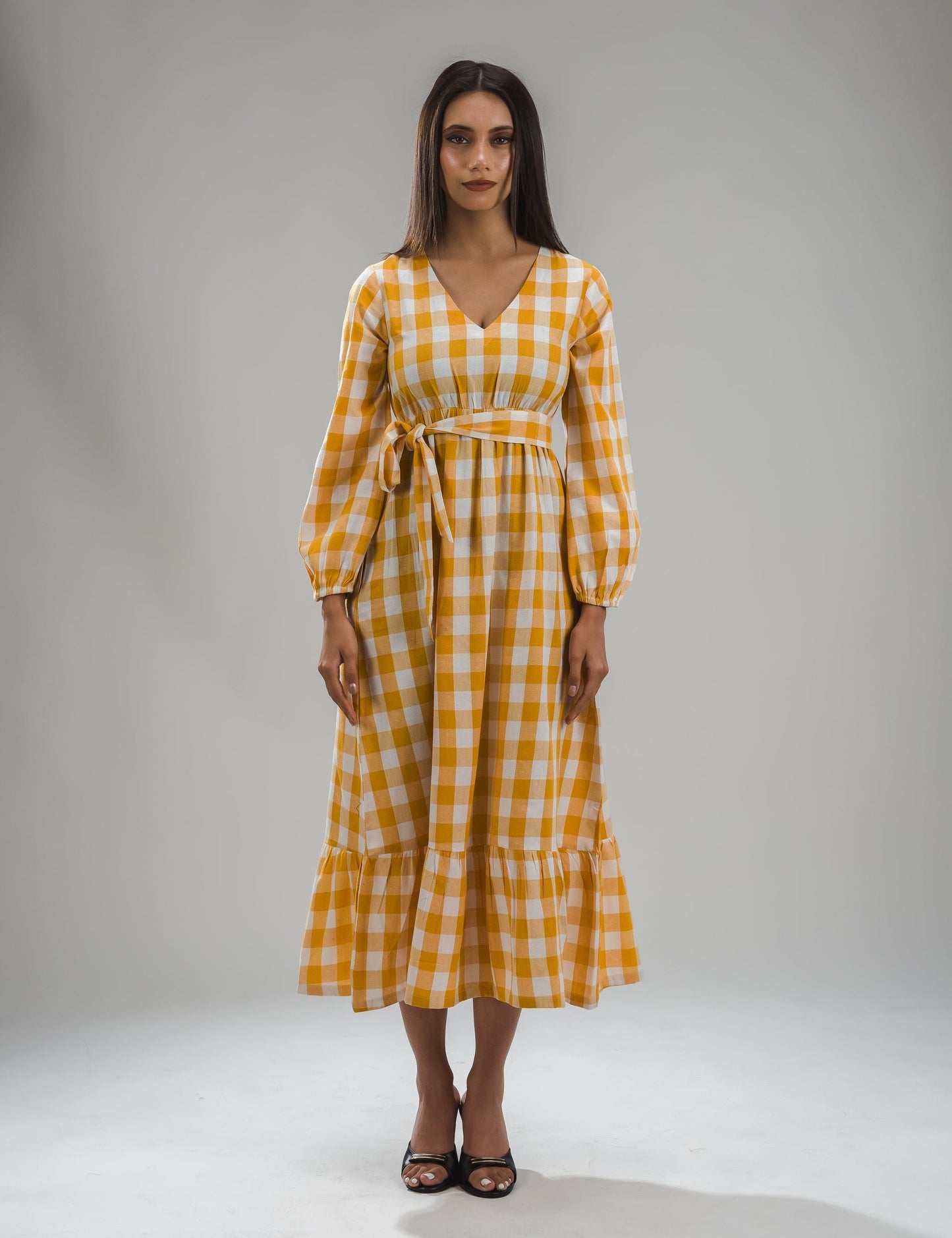 Gingham Full Dress - Yellow