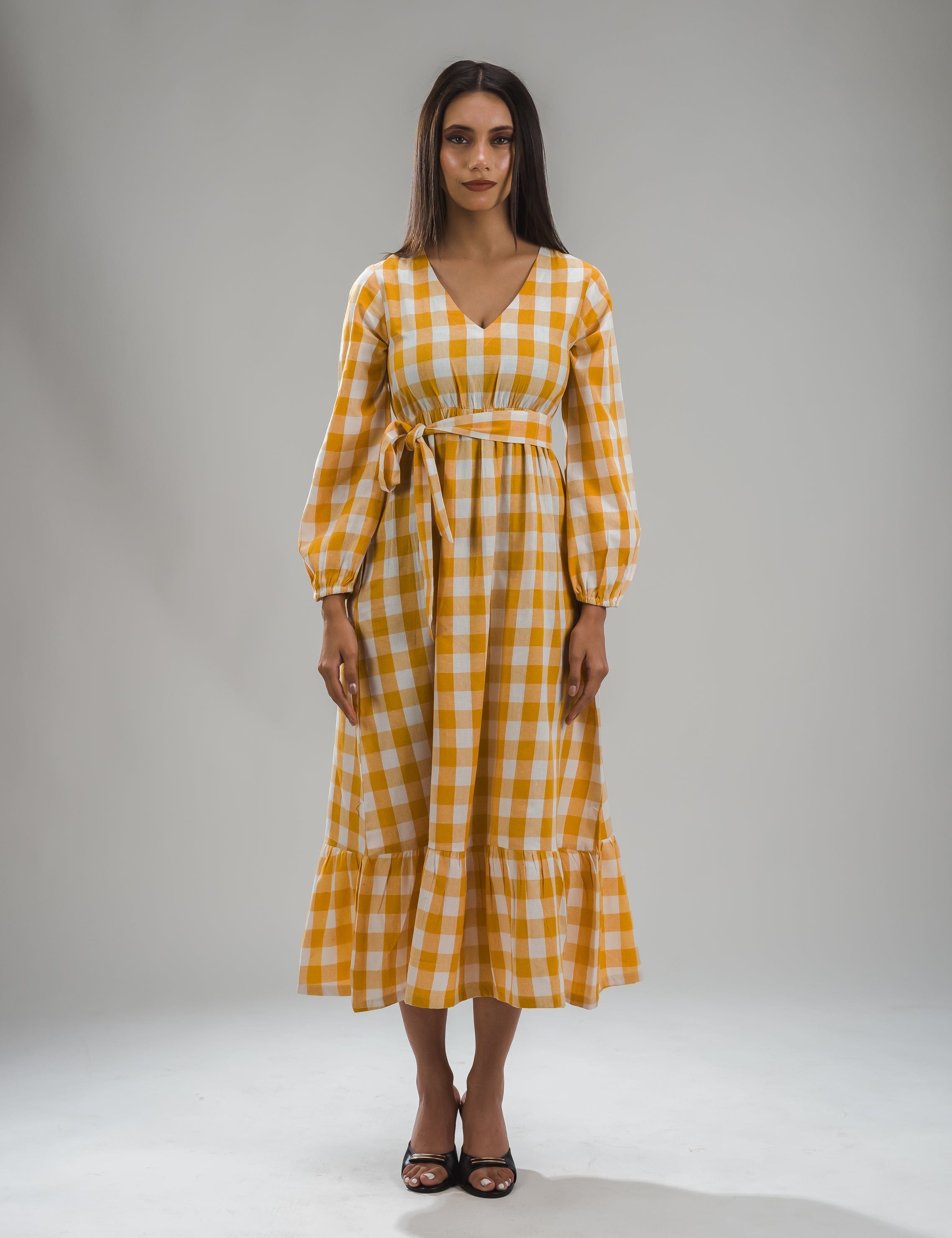 Gingham Full Dress - Yellow
