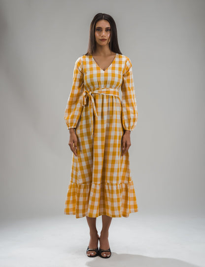 Gingham Full Dress - Yellow