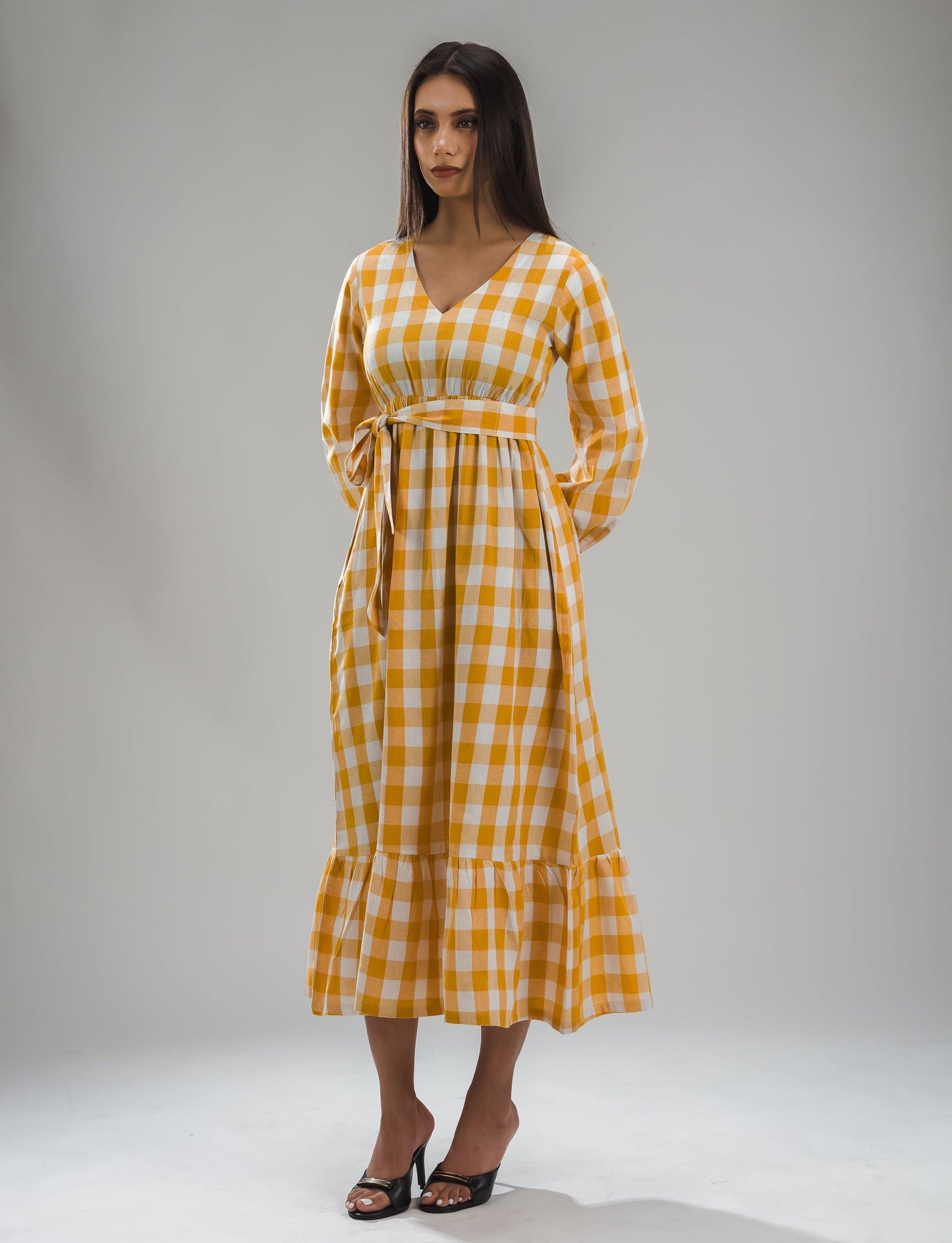 Gingham Full Dress - Yellow