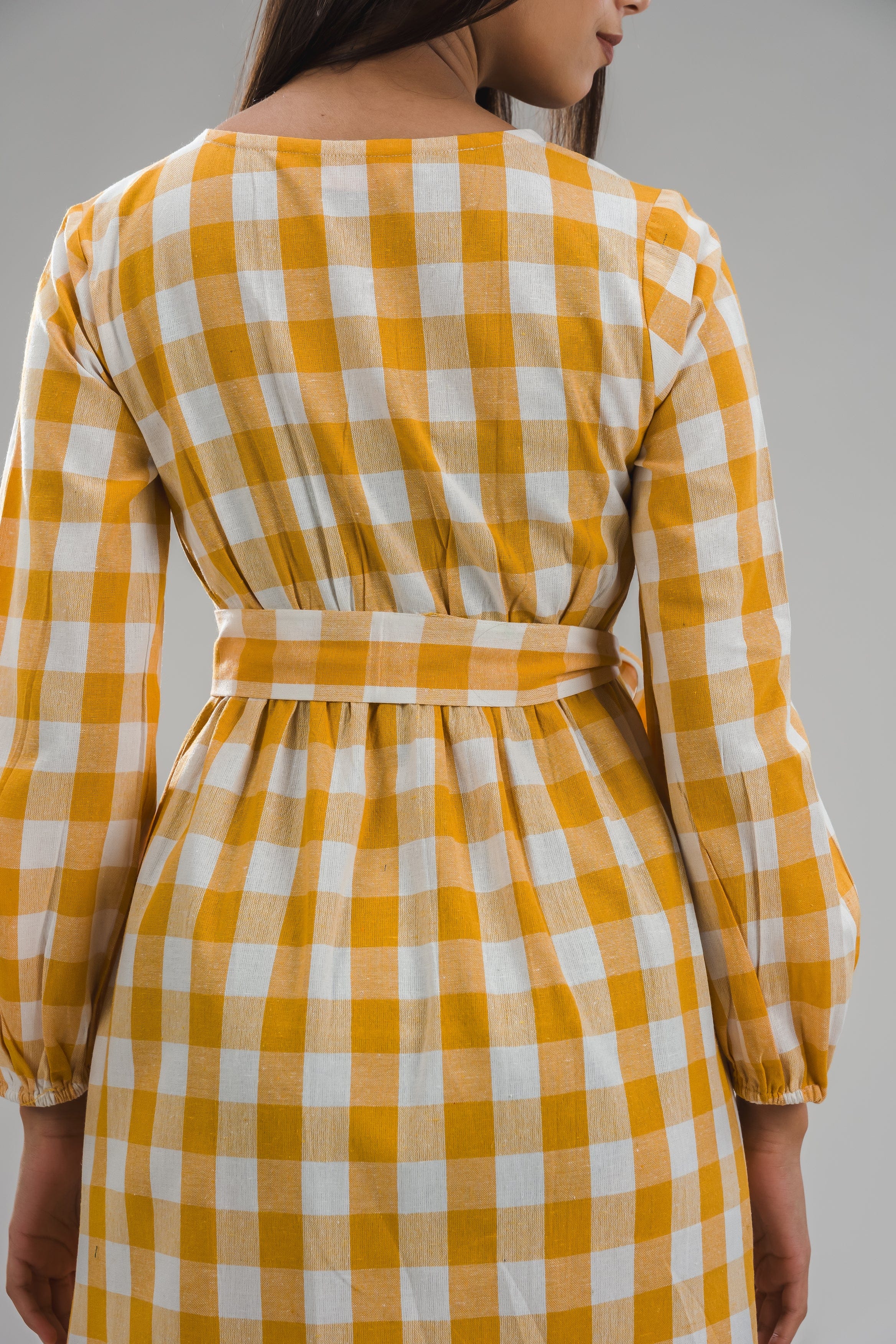 Gingham Full Dress - Orange