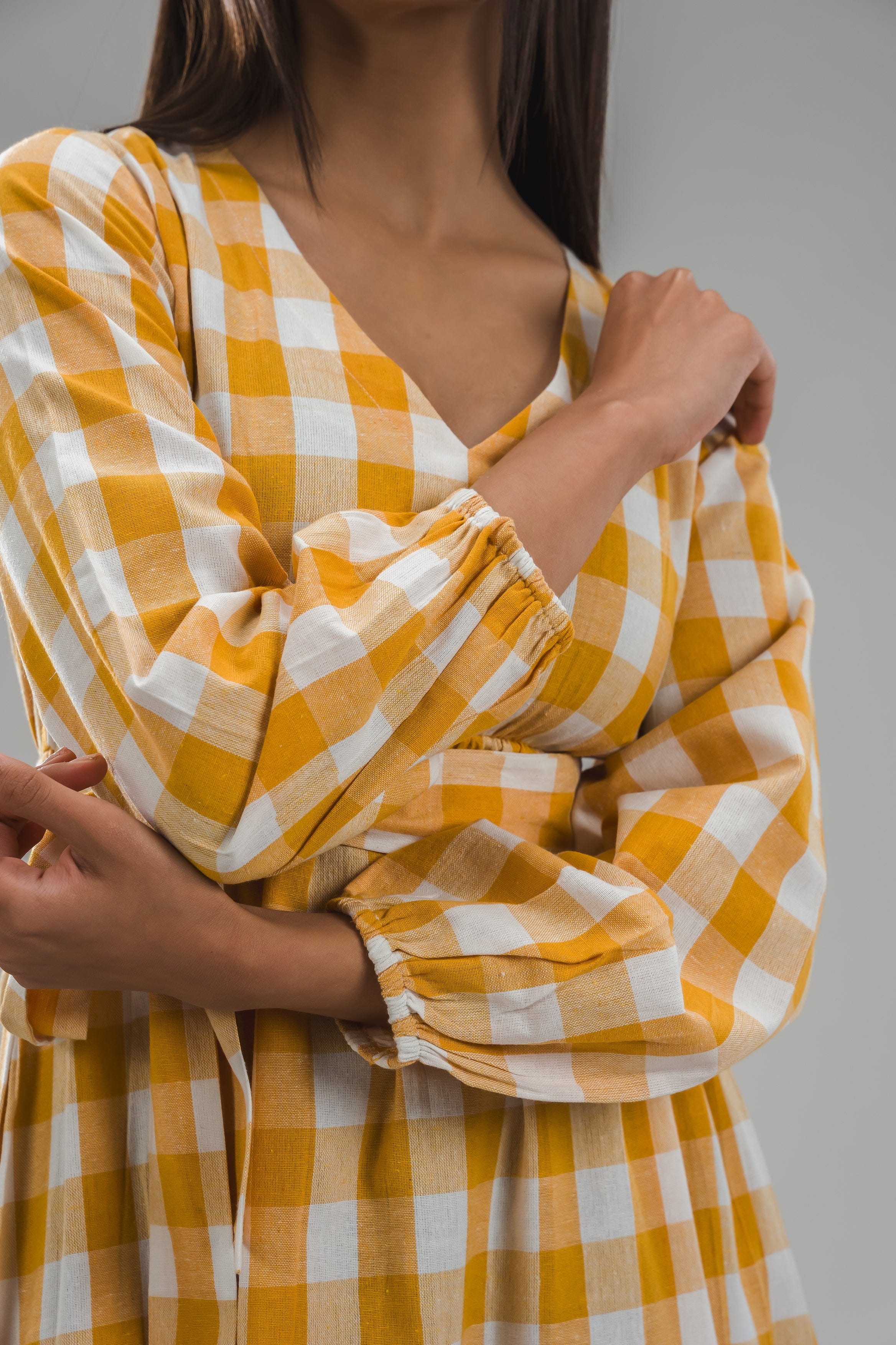 Gingham Full Dress - Orange