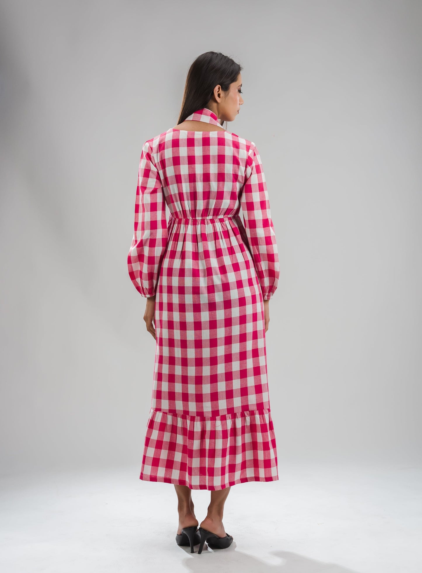 Gingham Full Dress - Pink