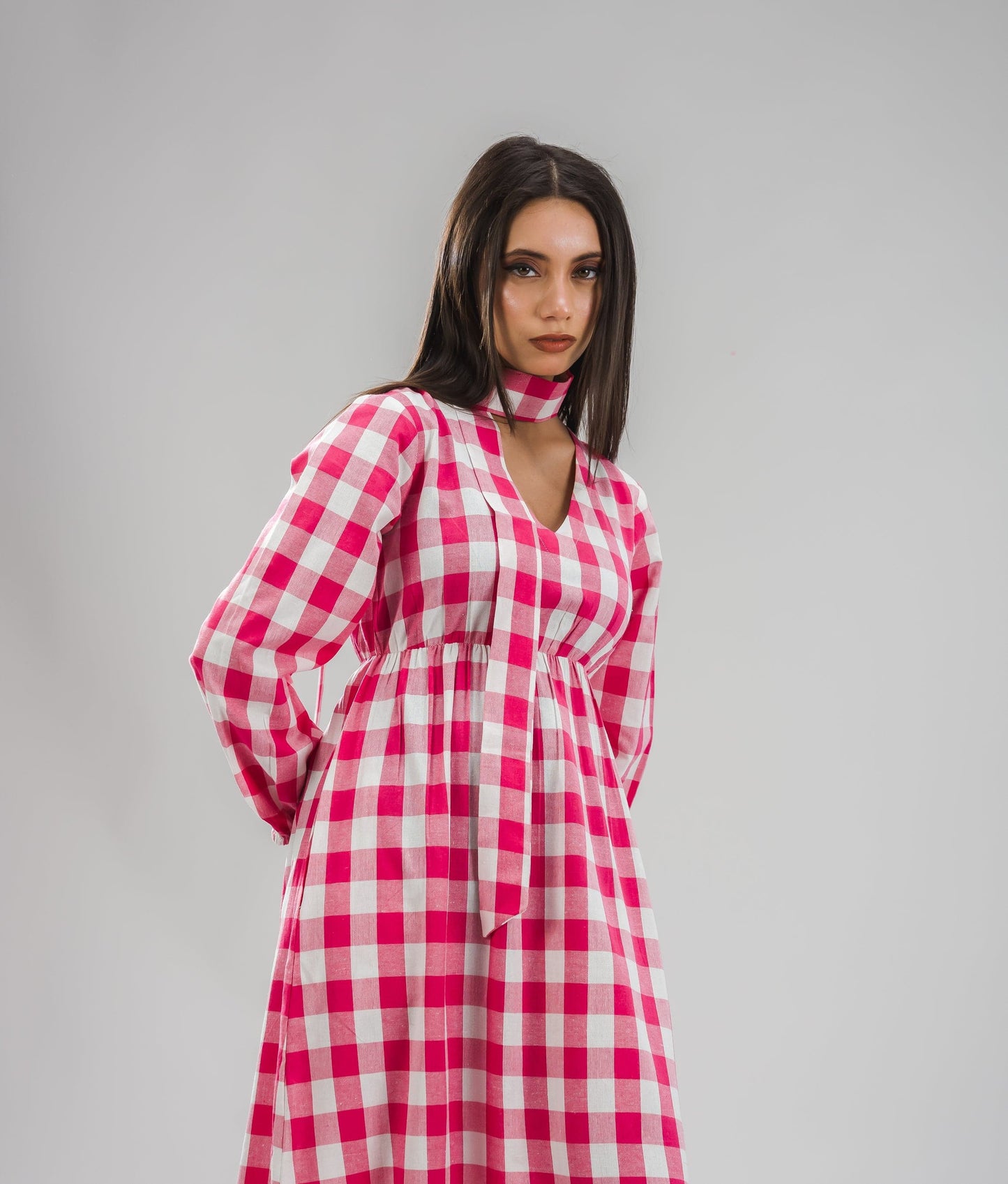 Gingham Full Dress - Pink