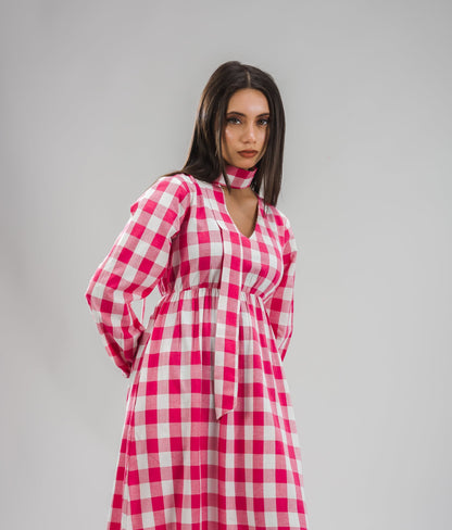 Gingham Full Dress - Pink
