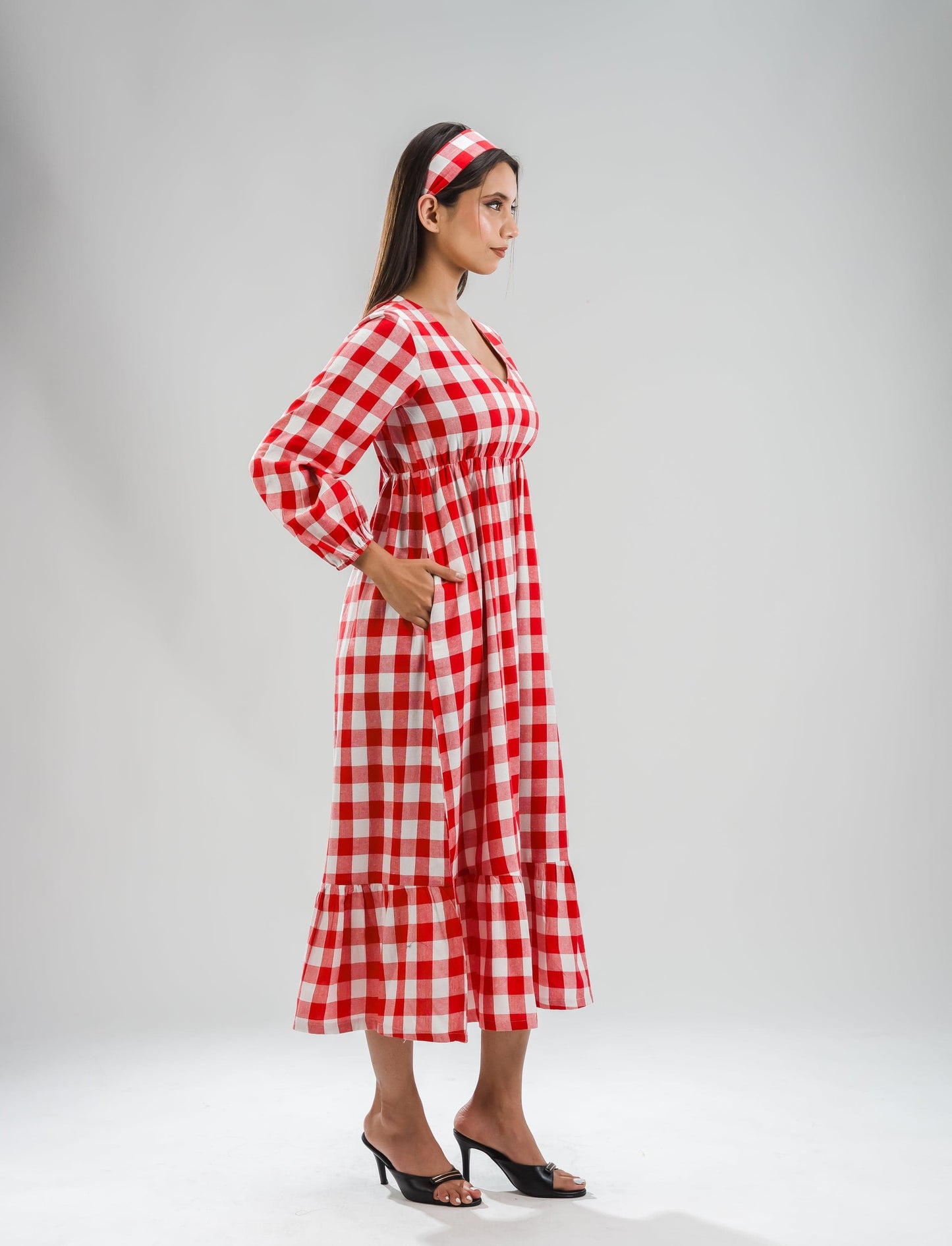 Gingham Full Dress - Red