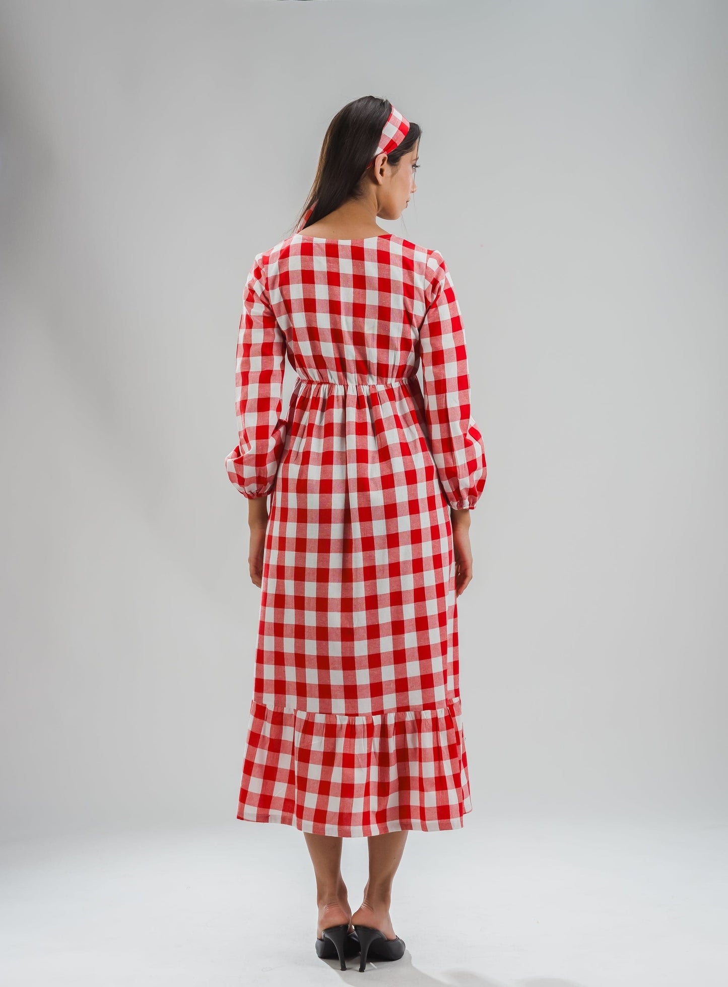 Gingham Full Dress - Red
