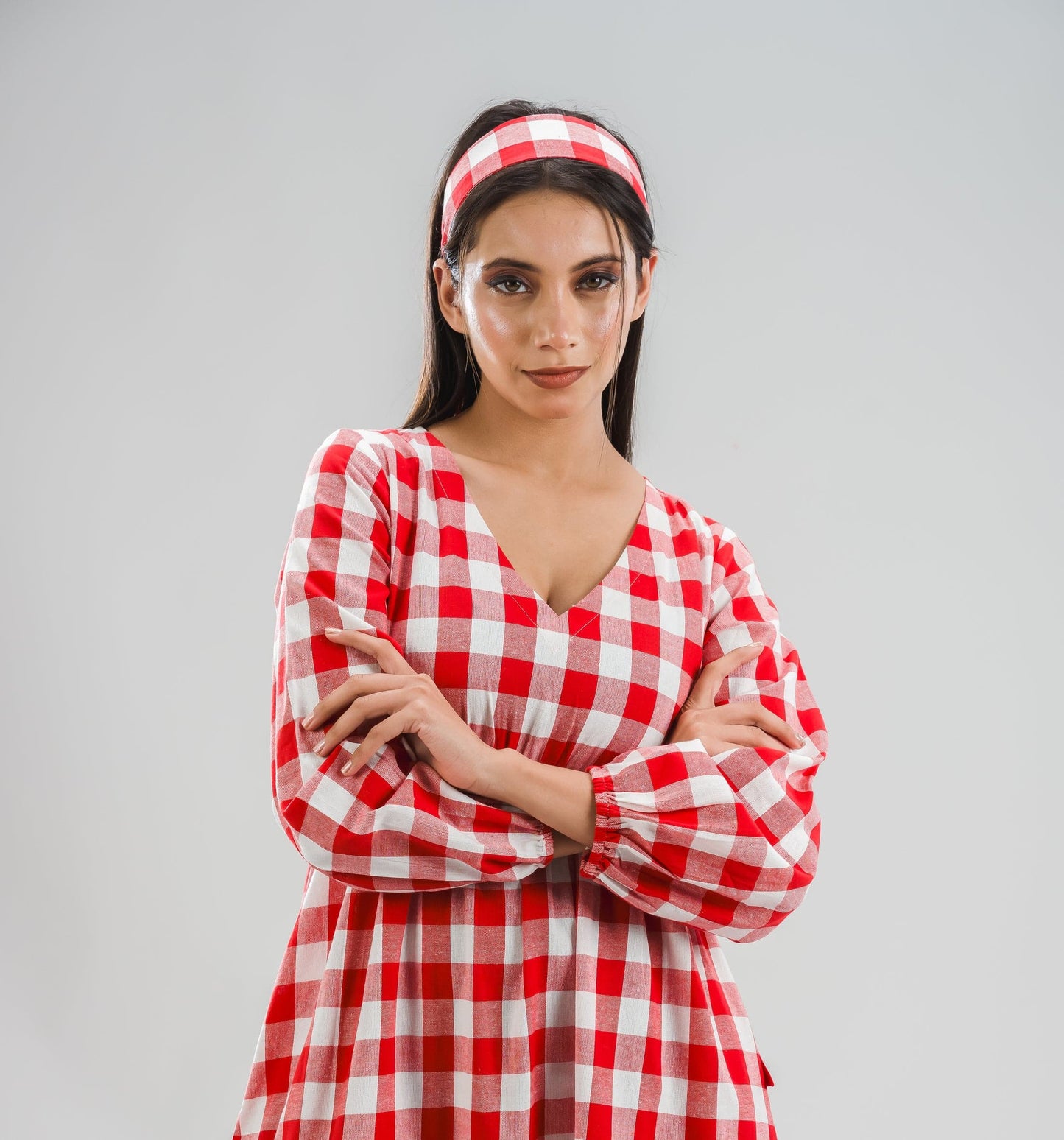 Gingham Full Dress - Red