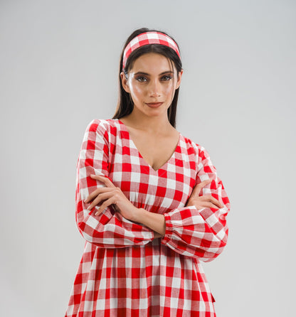 Gingham Full Dress - Red