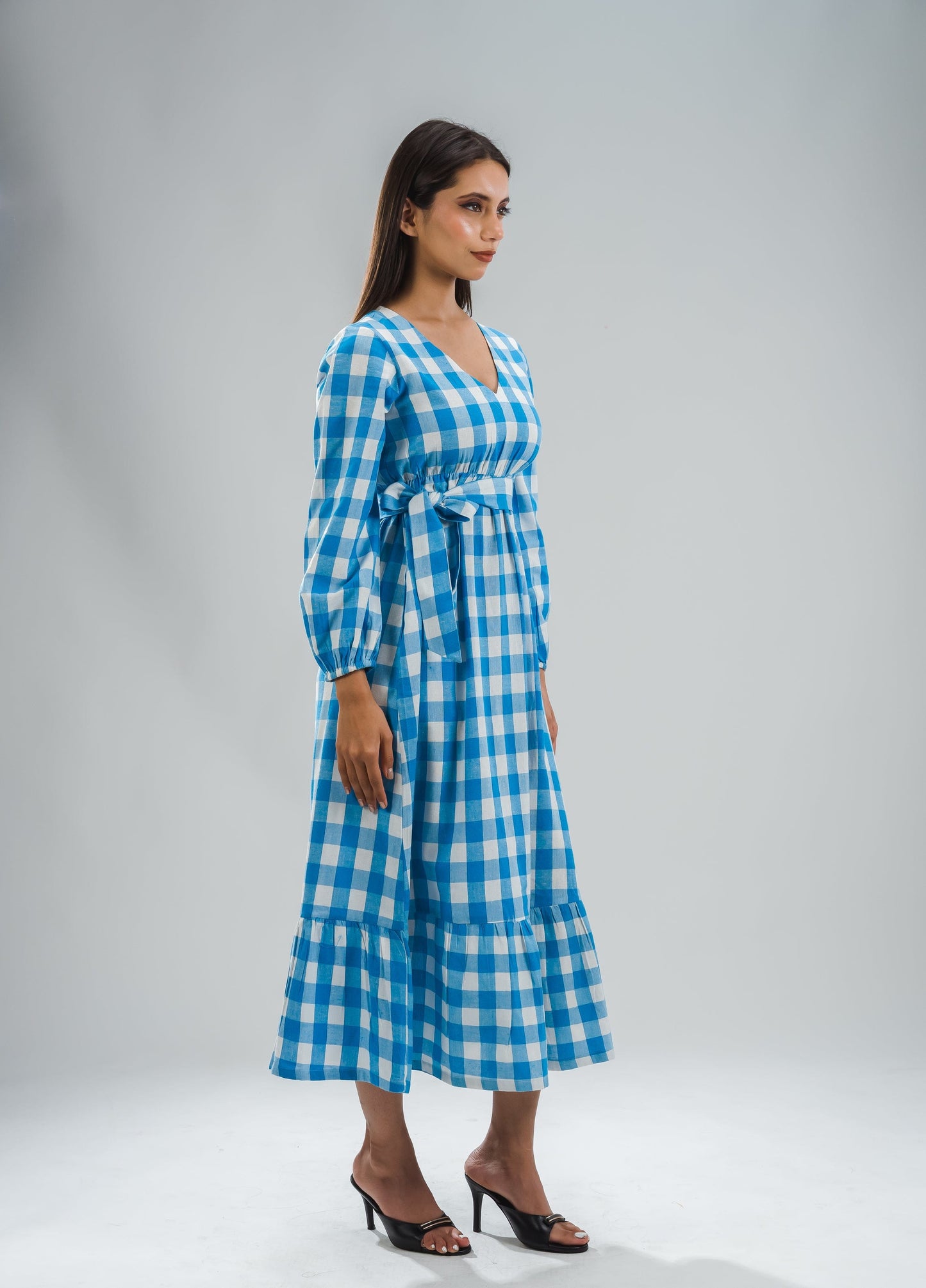 Gingham Full Dress - Blue