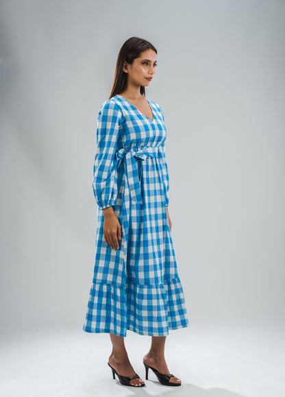Gingham Full Dress - Blue