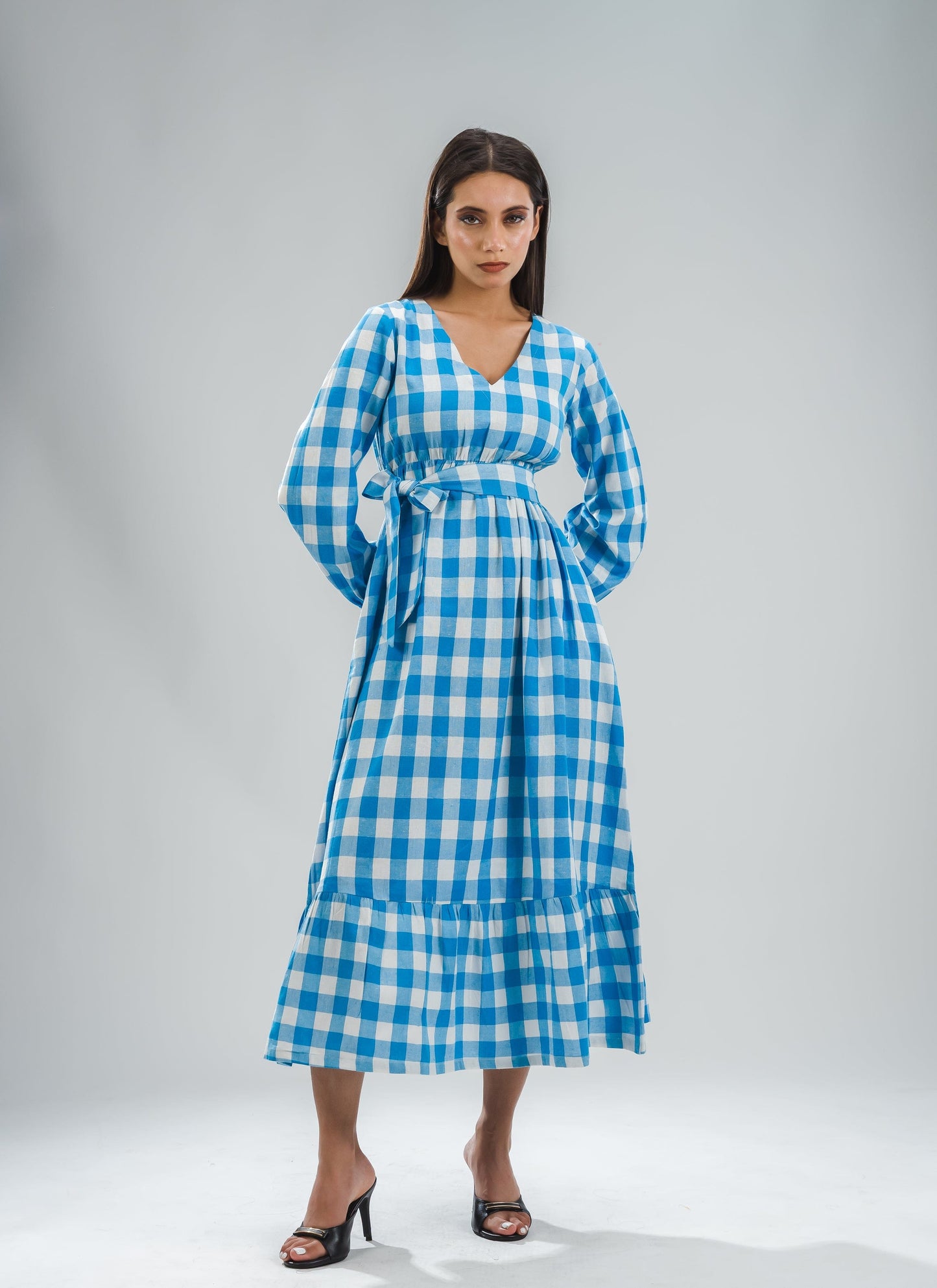 Gingham Full Dress - Blue