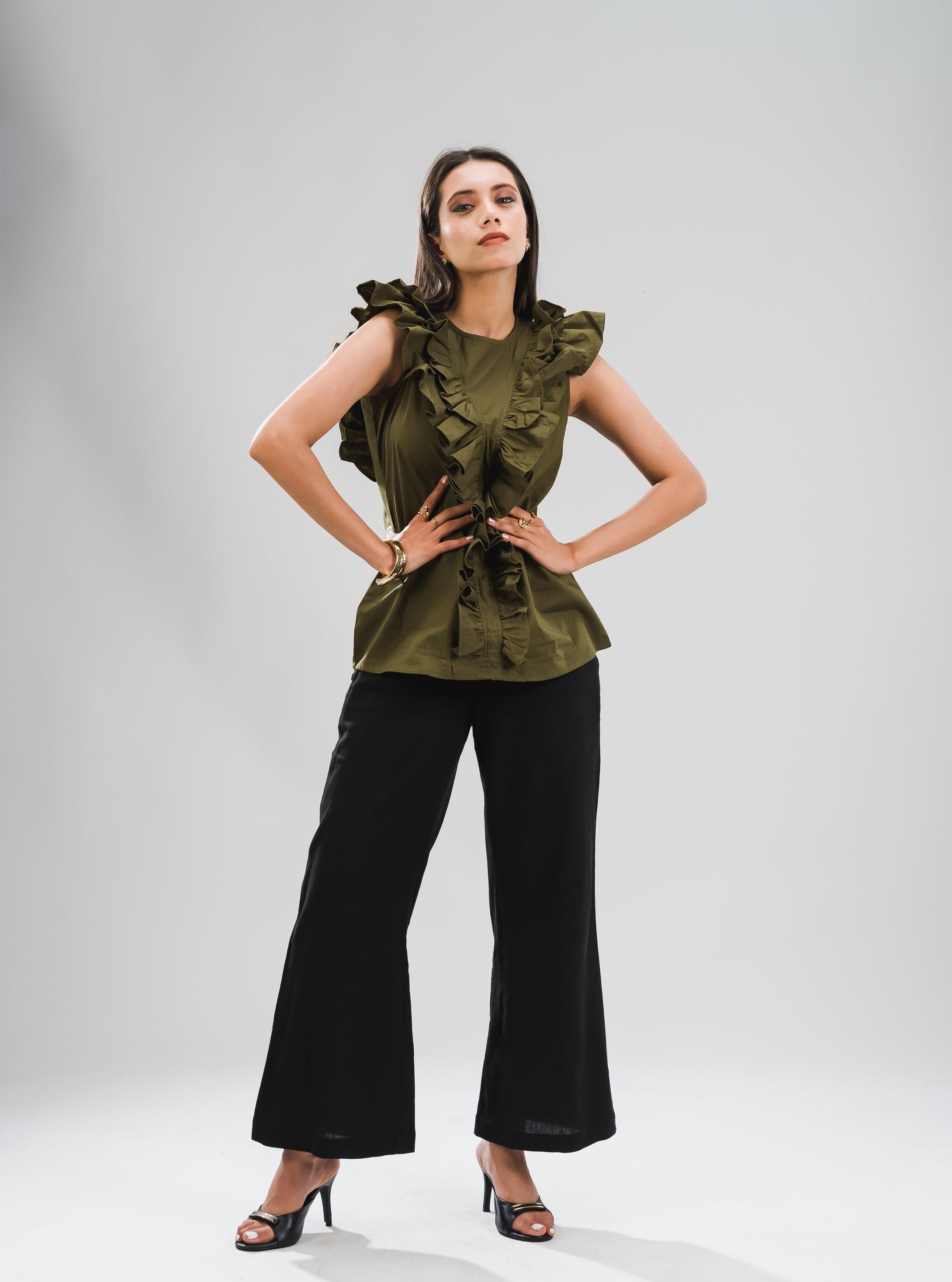 Ruffle Top - Olive