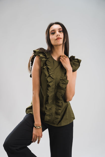 Ruffle Top - Olive