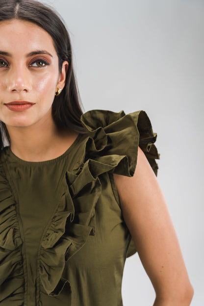 Ruffle Top - Olive
