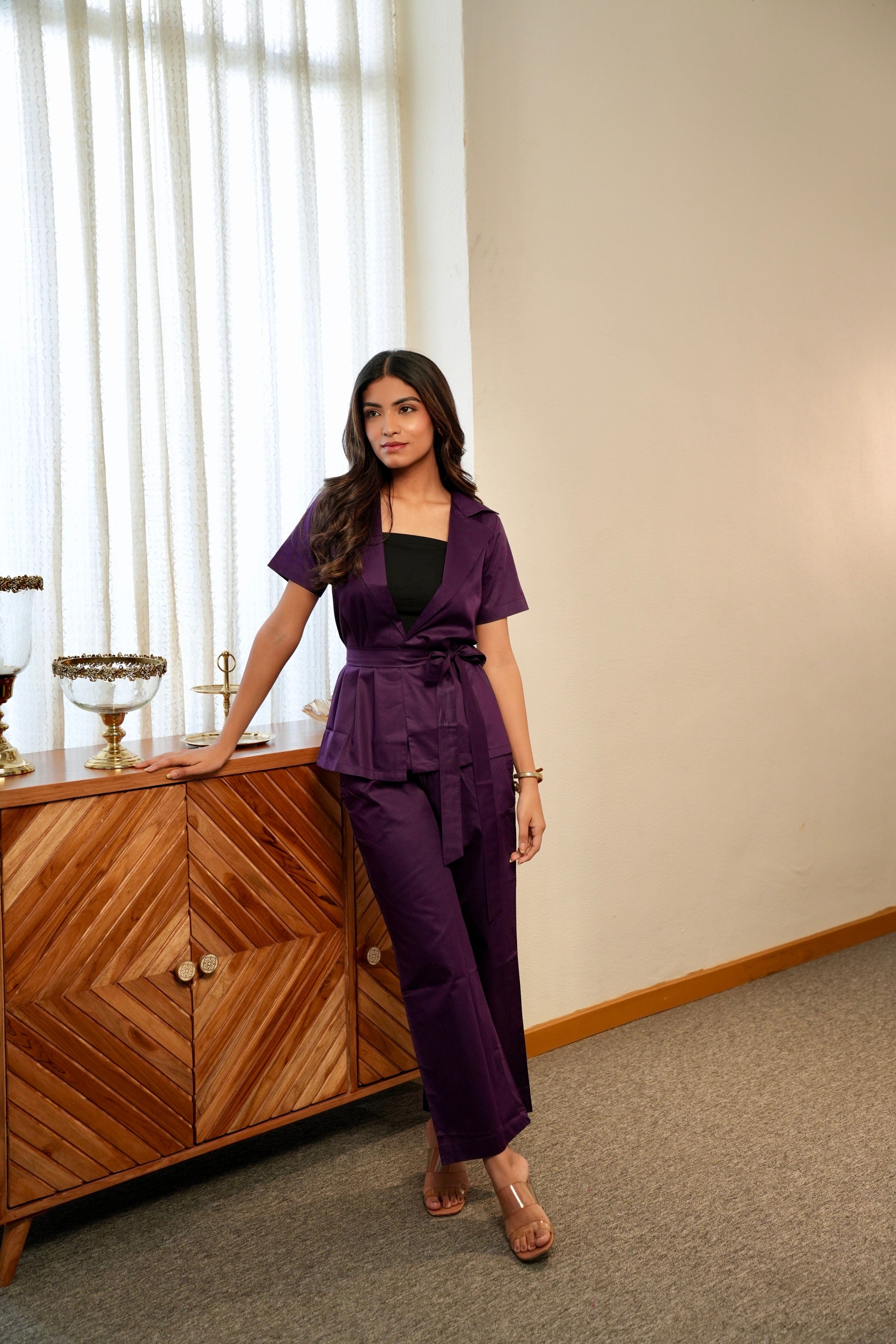 Crossover Kimono Waistcoat Set - Royal Purple