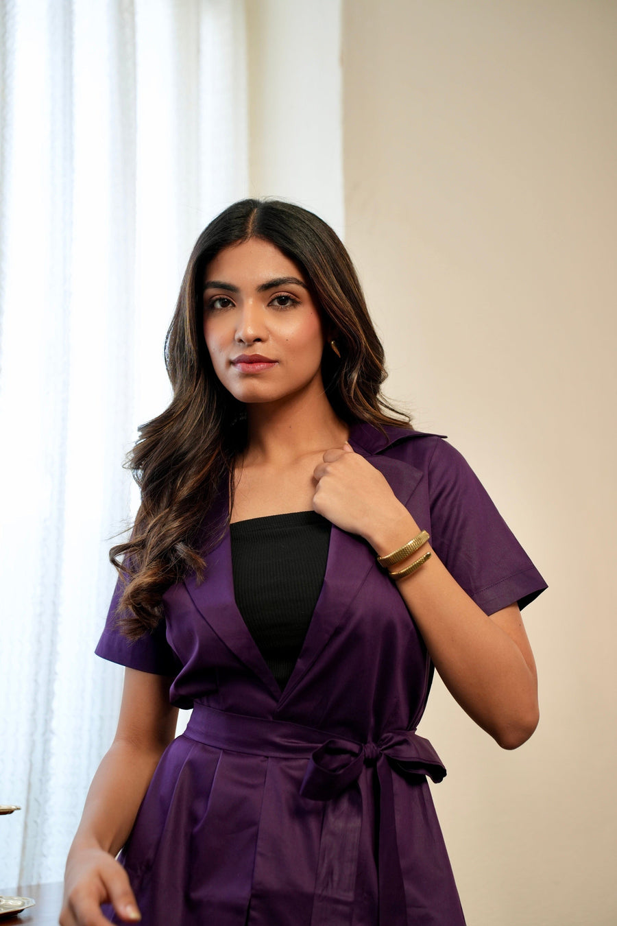 Crossover Kimono Waistcoat Set - Royal Purple