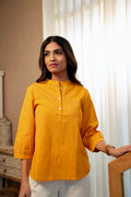 Short Linen Kurta - Yellow