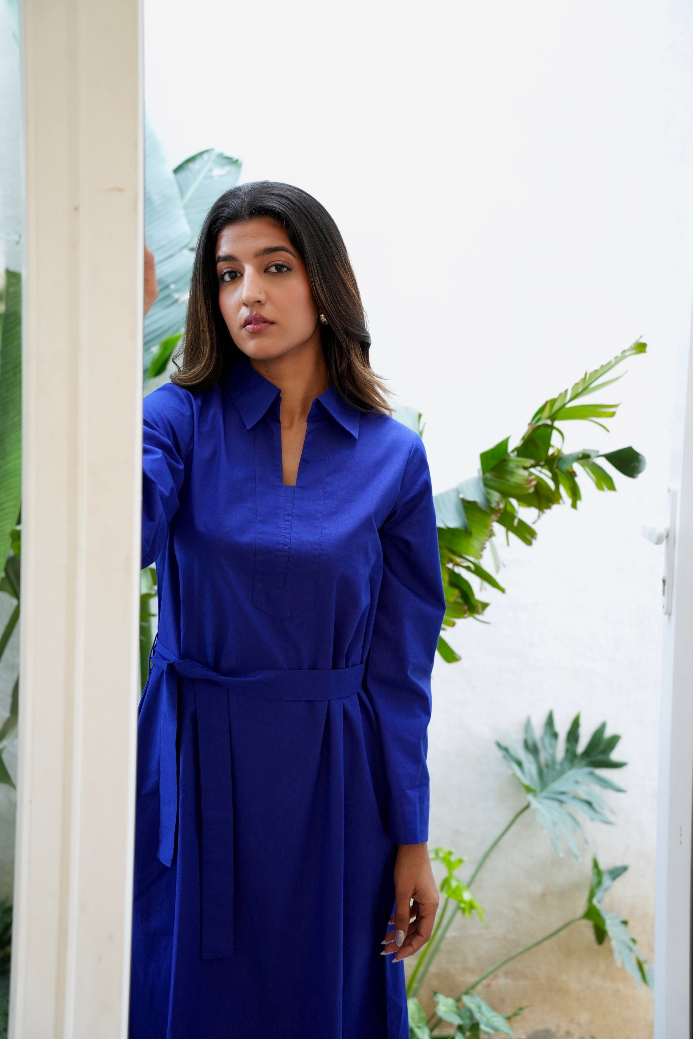Classic Belted Tunic Dress - Royal Blue