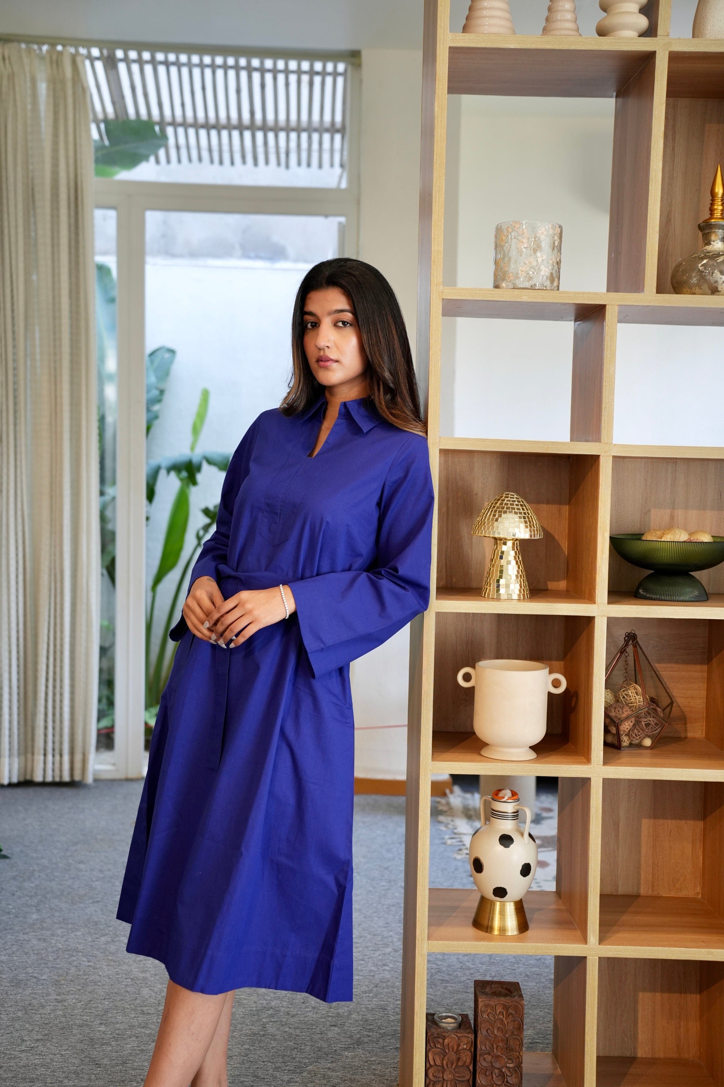 Classic Belted Tunic Dress - Royal Blue