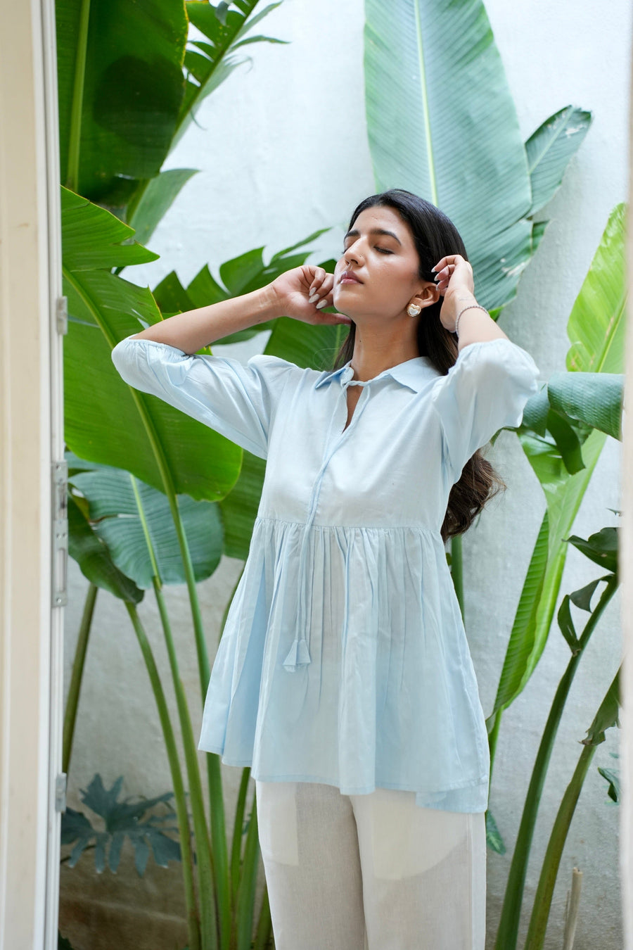 Peplum Tunic Top - Pastel Blue