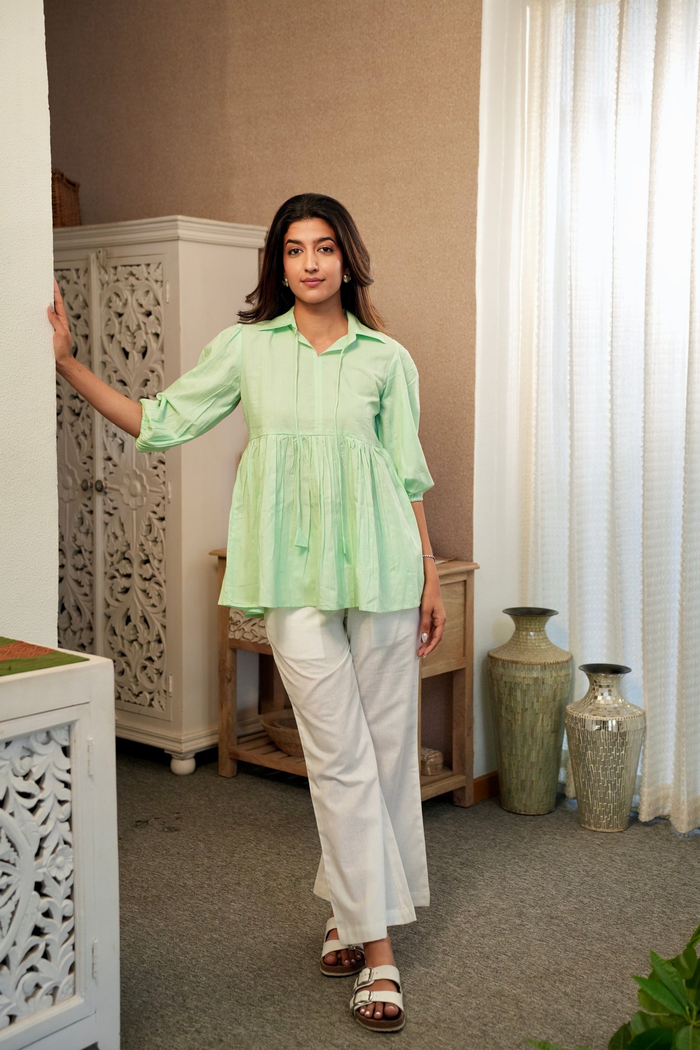 Peplum Tunic Top - Pastel Green