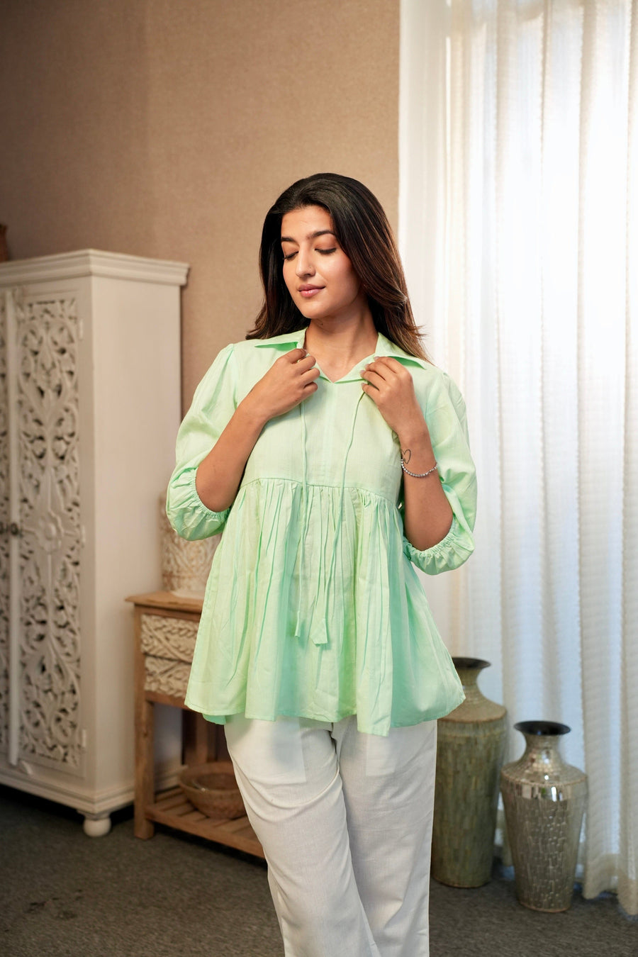 Peplum Tunic Top - Pastel Green