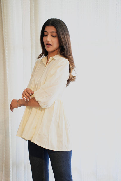 Peplum Tunic Top - Pastel Yellow