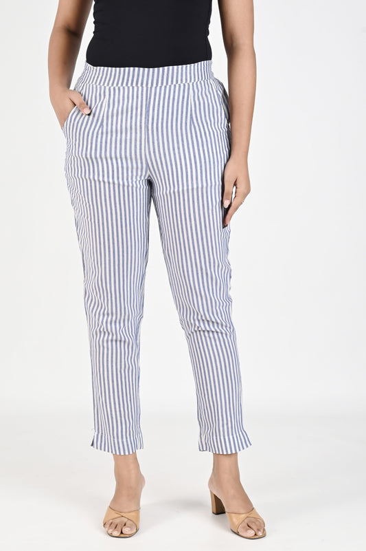 Blue Striped Cotton Pants