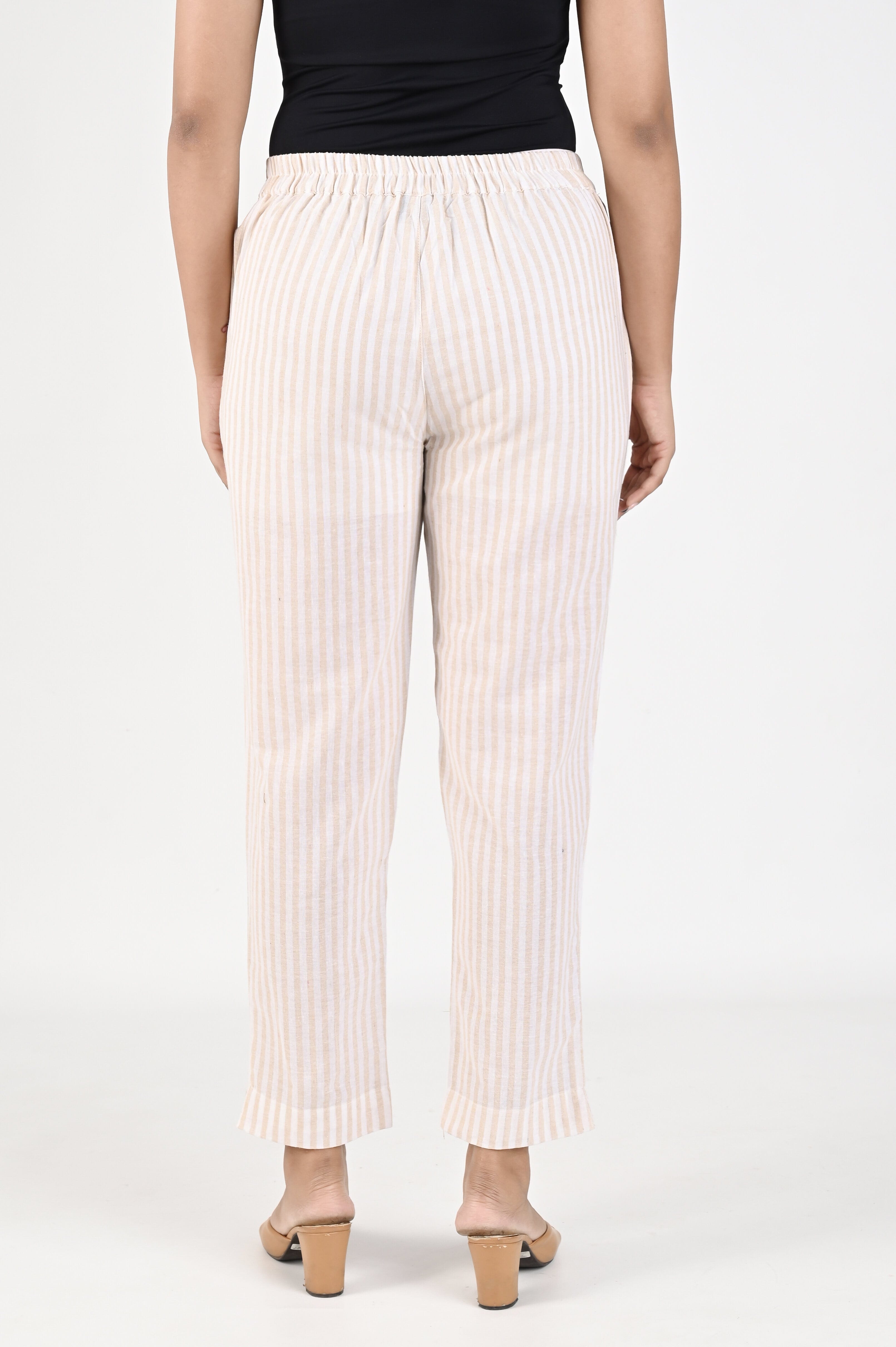 Cream Striped Cotton Pants