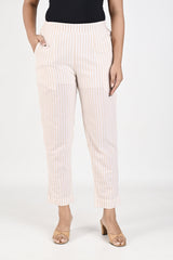 Cream Striped Cotton Pants