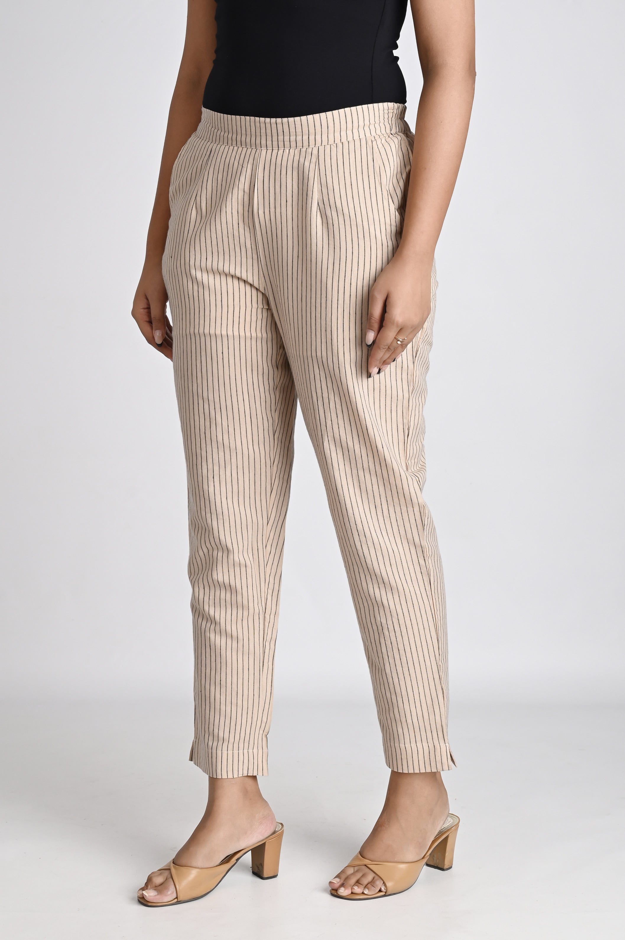 Brown Striped Cotton Pants