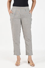 Grey Striped Cotton Pants