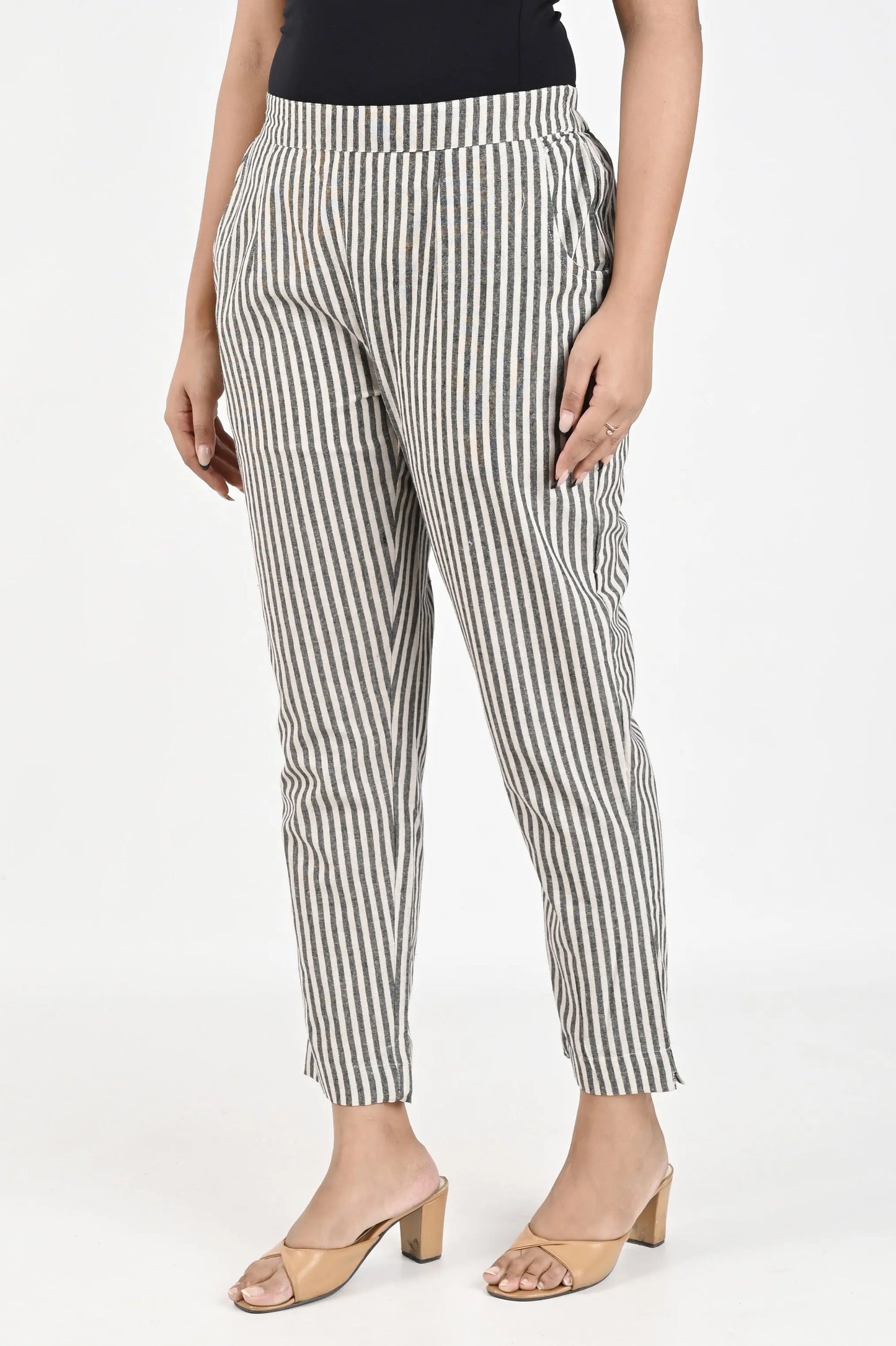 Grey Striped Cotton Pants
