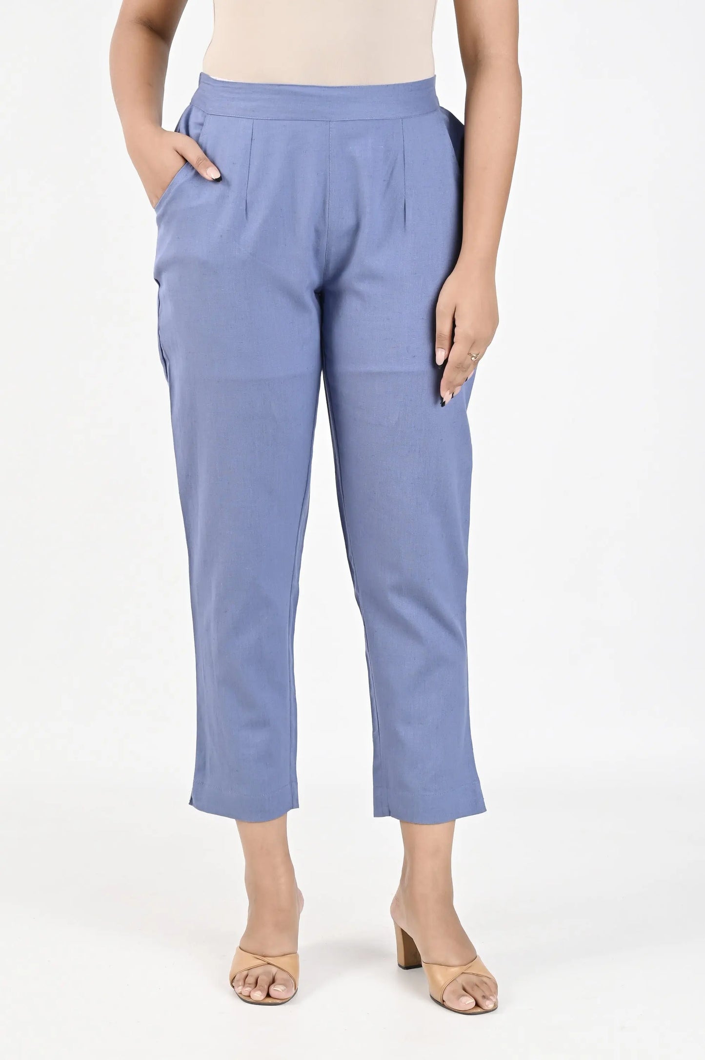 Steel Blue Cotton - Linen Pants
