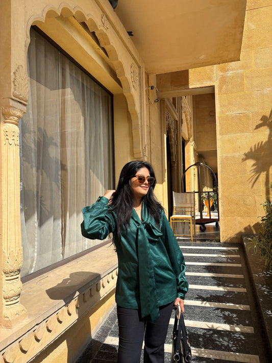 Elle Bow Blouse Top - Emerald Green