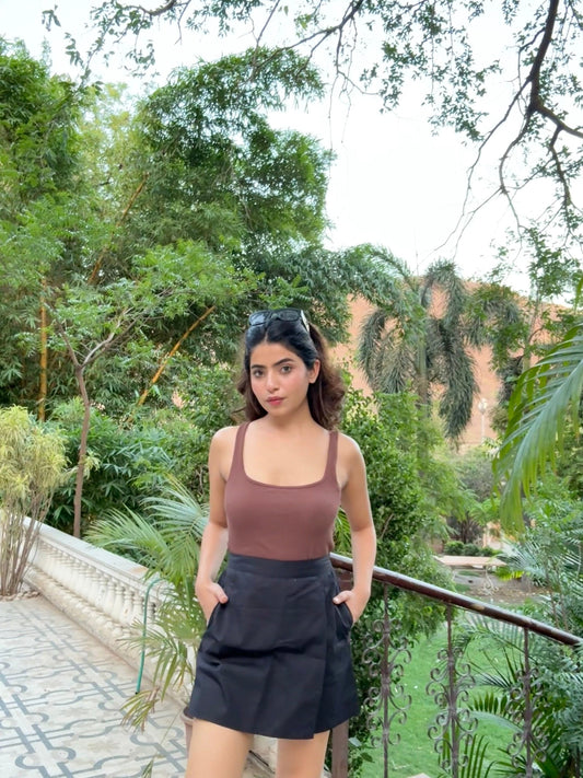 Black Cotton - Satin Skorts