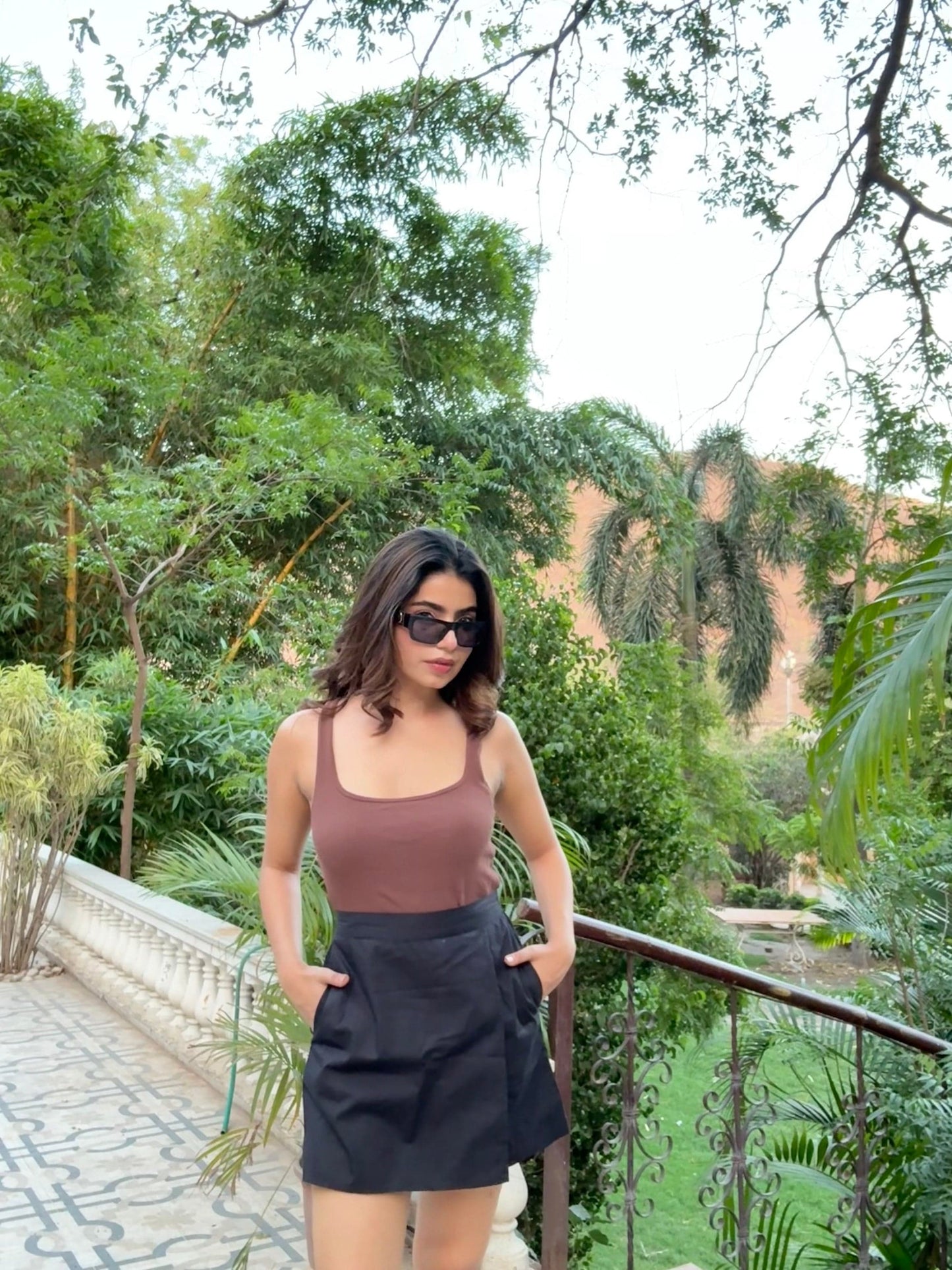Black Cotton - Satin Skorts