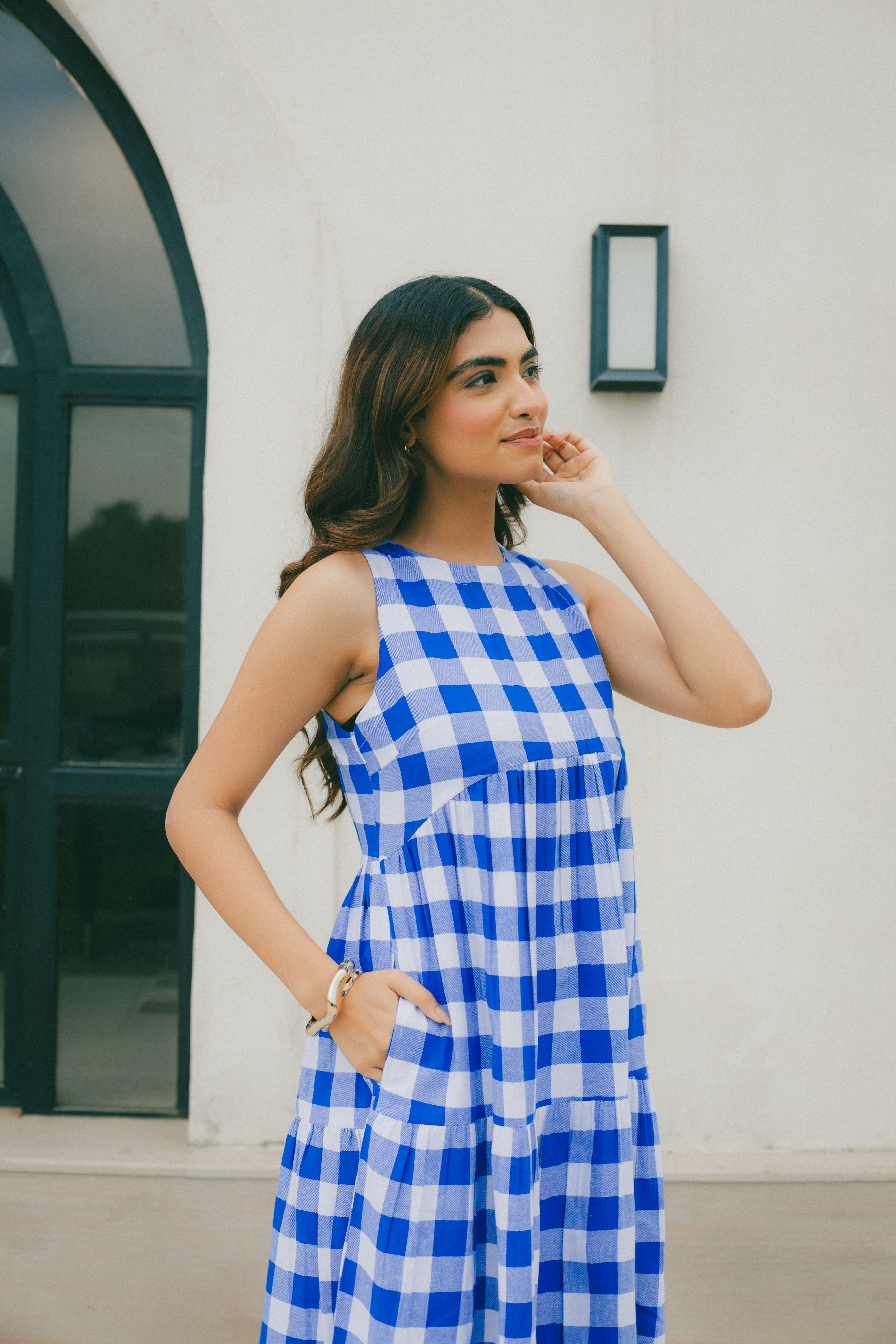 Classic A-Line Gingham Dress - Indigo