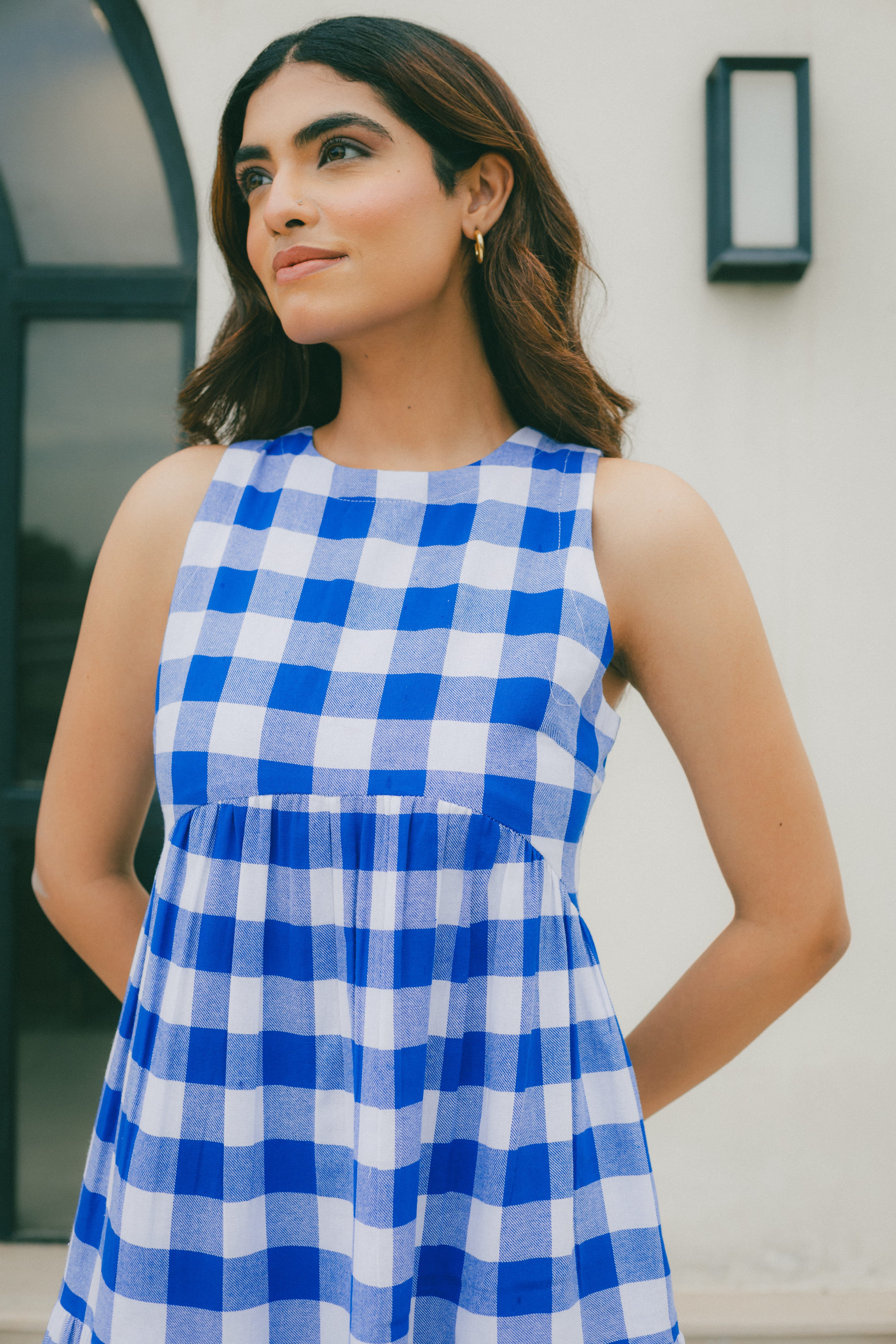 Classic A-Line Gingham Dress - Indigo