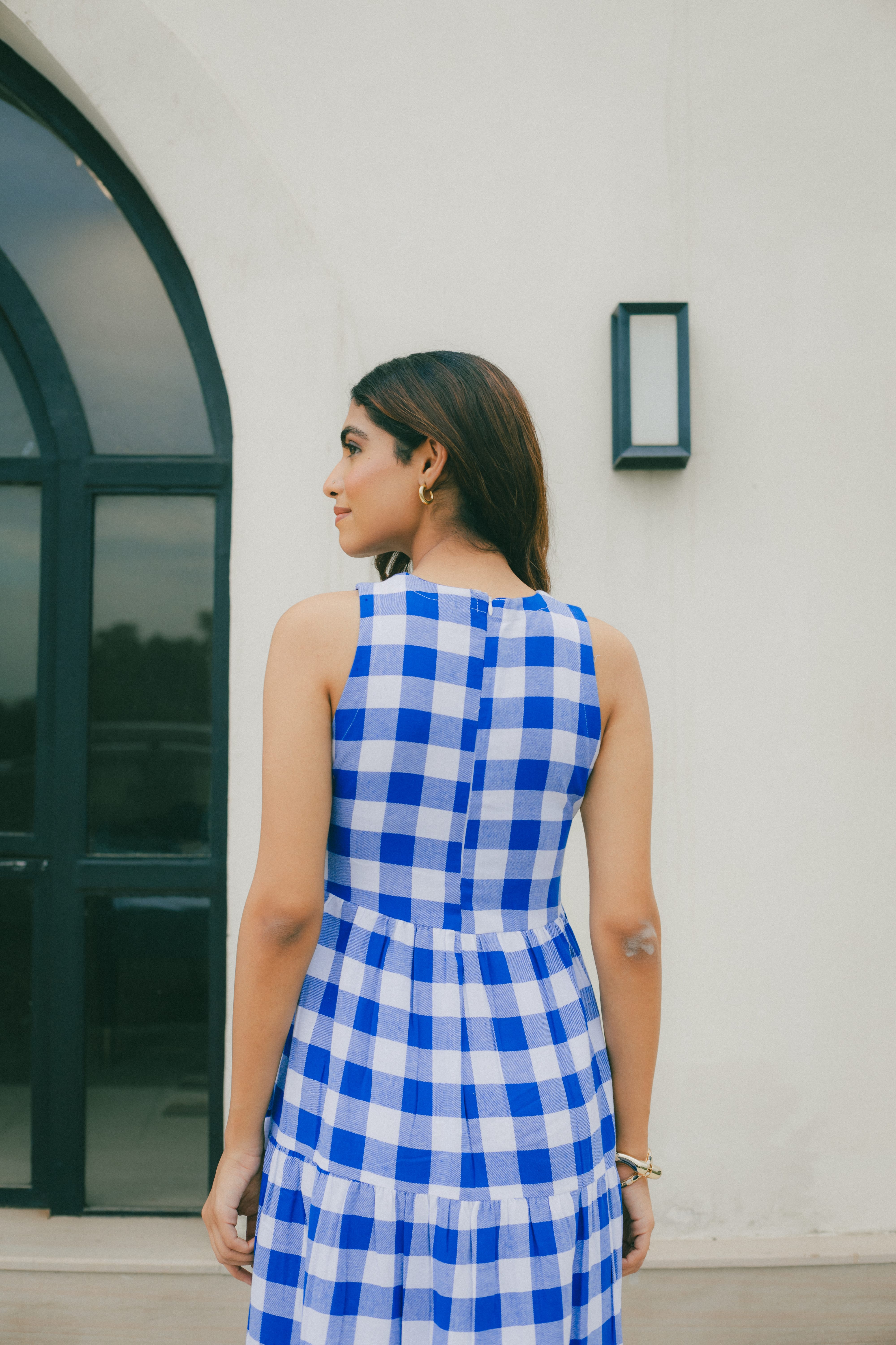 Classic A-Line Gingham Dress - Indigo