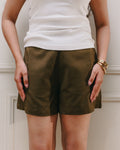 High Waist Linen Shorts - Olive